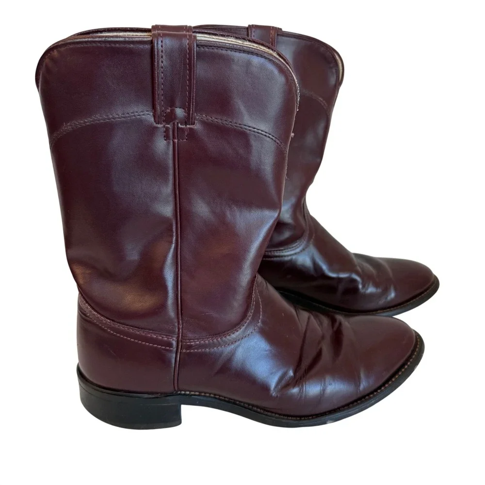 Laredo Cowboy Boots Mens 9D Burgundy Leather Western Made in USA Oxblood Vintage